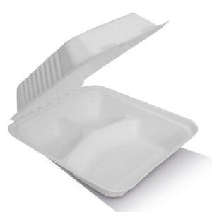 8" Sugarcane Clamshell 3 Compartments 200pc/ctn