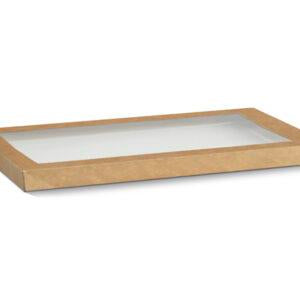 Large Kraft Catering Tray Lid Rectangle PET Window 100/ctn