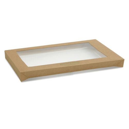 Large Kraft Catering Tray Lid Rectangle PLA Window 100/ctn