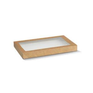 Small Kraft Catering Tray Lid Rectangle PET Window 100/ctn
