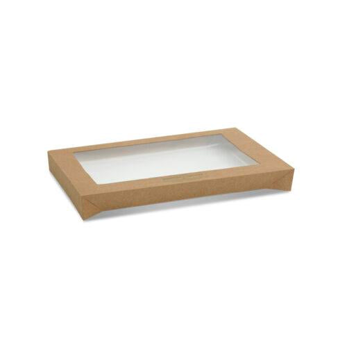 Small Kraft Catering Tray Lid Rectangle PLA Window 100/ctn