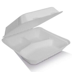 9" Sugarcane Clamshell 3 Compartments 200pc/ctn