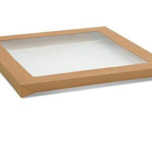 Large Kraft Catering Tray Lid Square PET Window 100/ctn