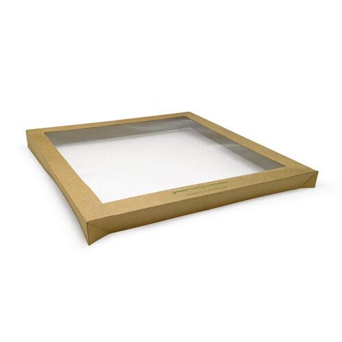 Large Kraft Catering Tray Lid Square PLA Window 100/ctn