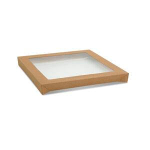 Small Kraft Catering Tray Lid Square PET Window 100/ctn