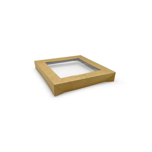 Small Kraft Catering Tray Lid Square PLA Window 100/ctn