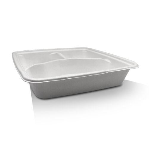 9" Sugarcane Tray 3 Compartments Square 200pc/ctn
