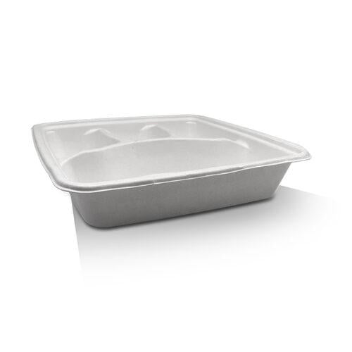 9" Sugarcane Tray 4 Compartments Square 200pc/ctn