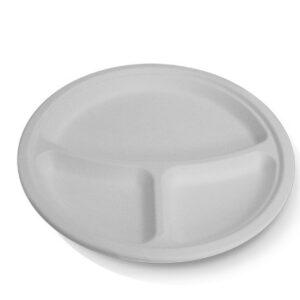 10" Sugarcane Plate Round 3 compartment 500pc/ctn